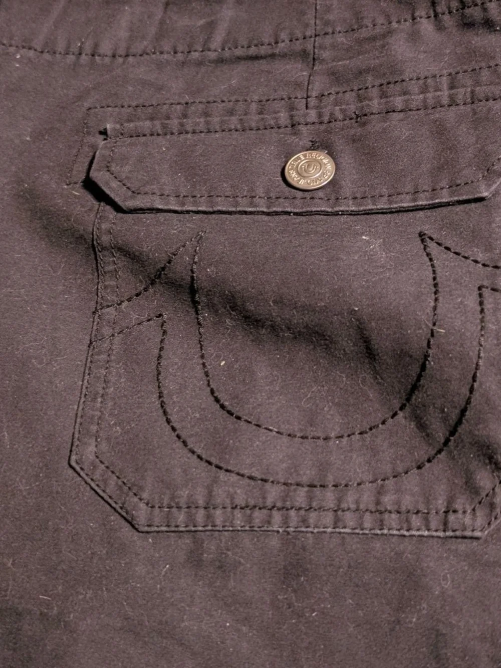 True Religion Men’s Black Carho Shorts with Signature Back-Pocket Stitching